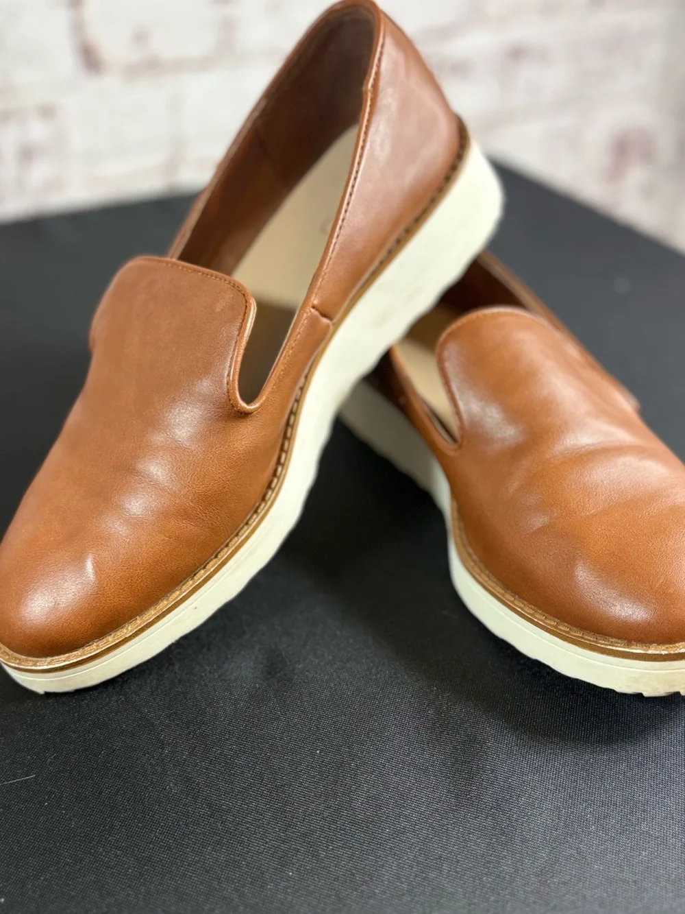 ALDO Men's Cognac Leather Slip-On Platform Loafers